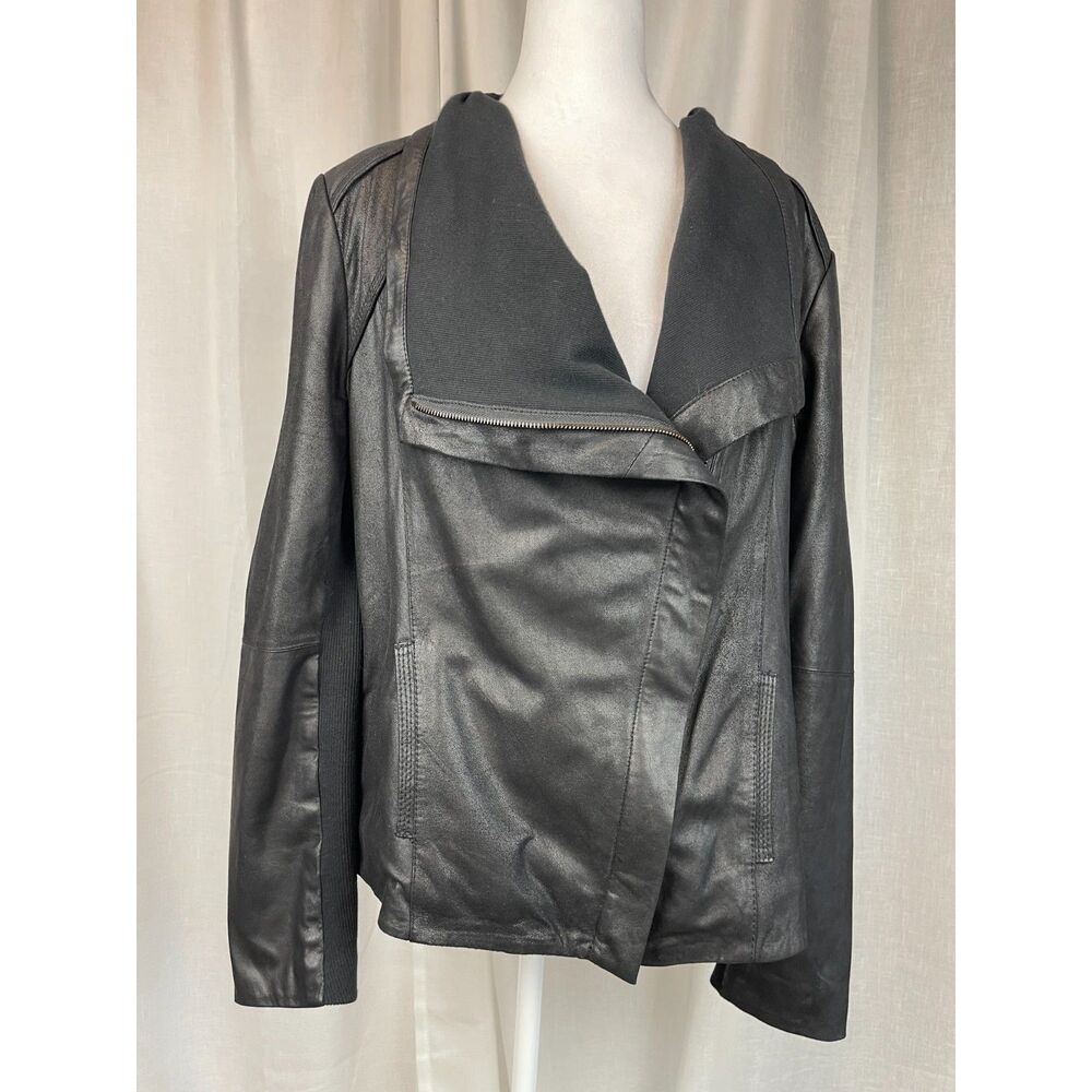 ELIE TAHARI Black Lamb Leather Moto Jacket – Size L Edgy, Urban Chic, Timeless